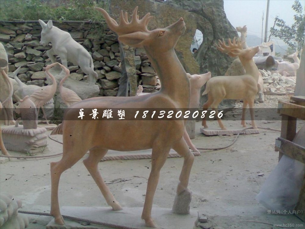 石頭鹿，石雕鹿雕塑，1.2米高石雕鹿