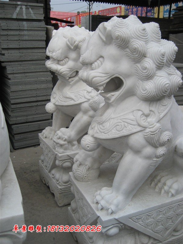白色石頭獅子雕塑,白色石獅子 (1)