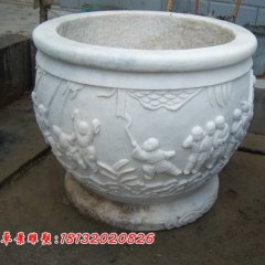漢白玉花盆雕塑,白色石頭花盆