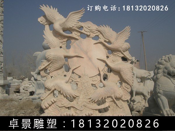 仙鶴石雕,晚霞紅仙鶴雕塑 (1)