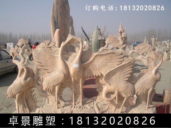 仙鶴石雕,晚霞紅仙鶴雕塑 (2)