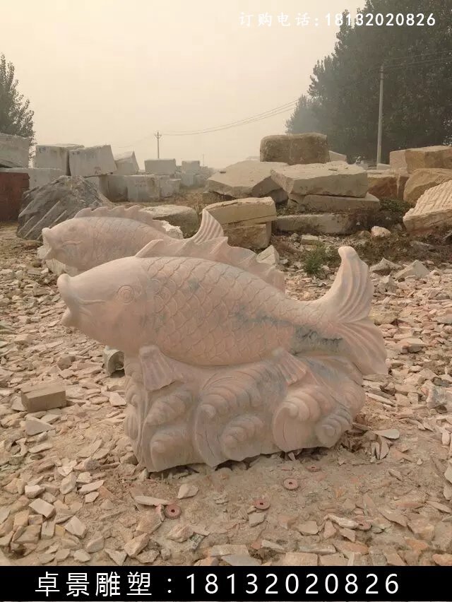 石雕魚,晚霞紅魚噴泉雕塑 (9)