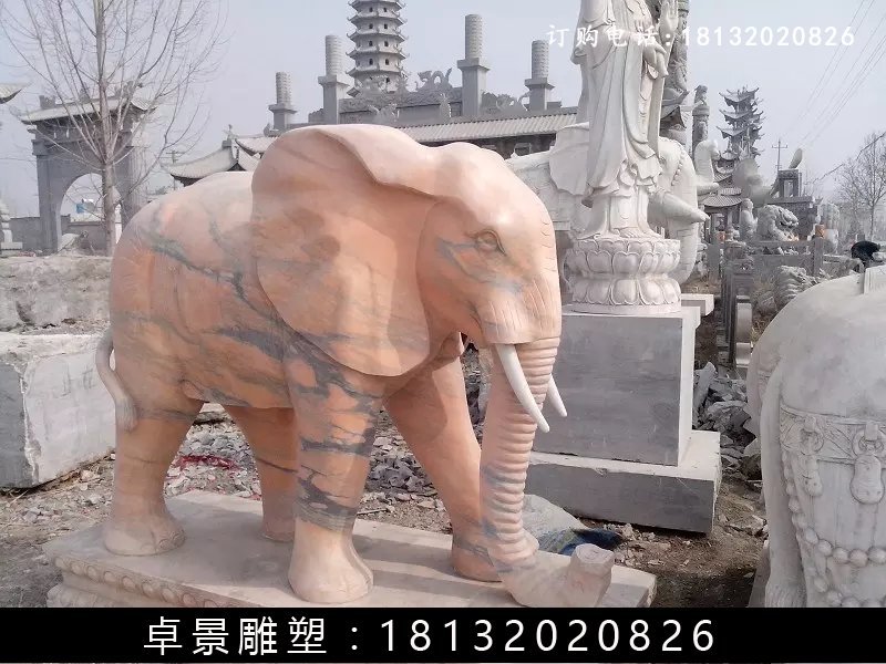 大象石雕,晚霞紅大象雕塑 (2)