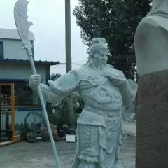 關(guān)公石雕，漢白玉關(guān)公持刀雕塑