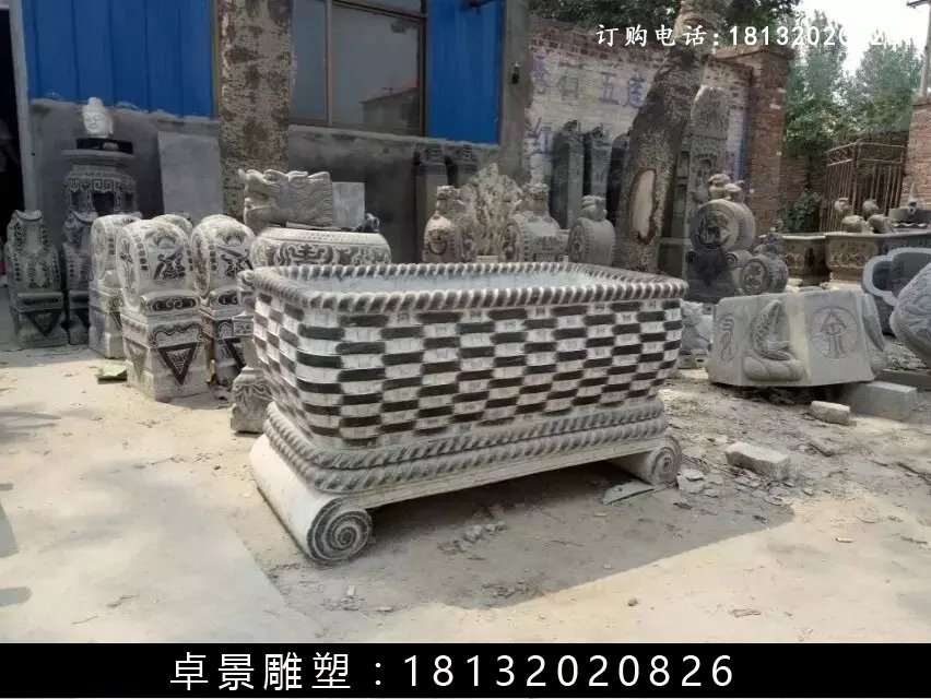石水缸,漢白玉水缸雕塑 (2)