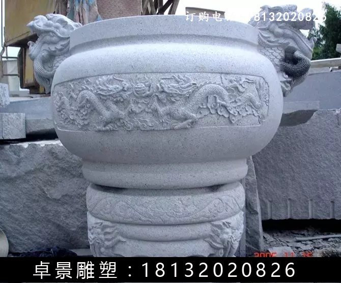 石圓鼎,石香爐雕塑 (2)