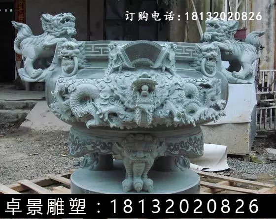 石圓鼎,石香爐雕塑 (3)
