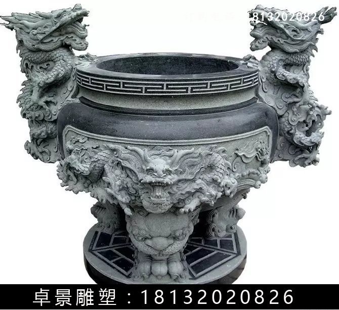 石圓鼎,石香爐雕塑 (5)