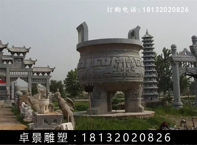石圓鼎,石香爐雕塑 (8)