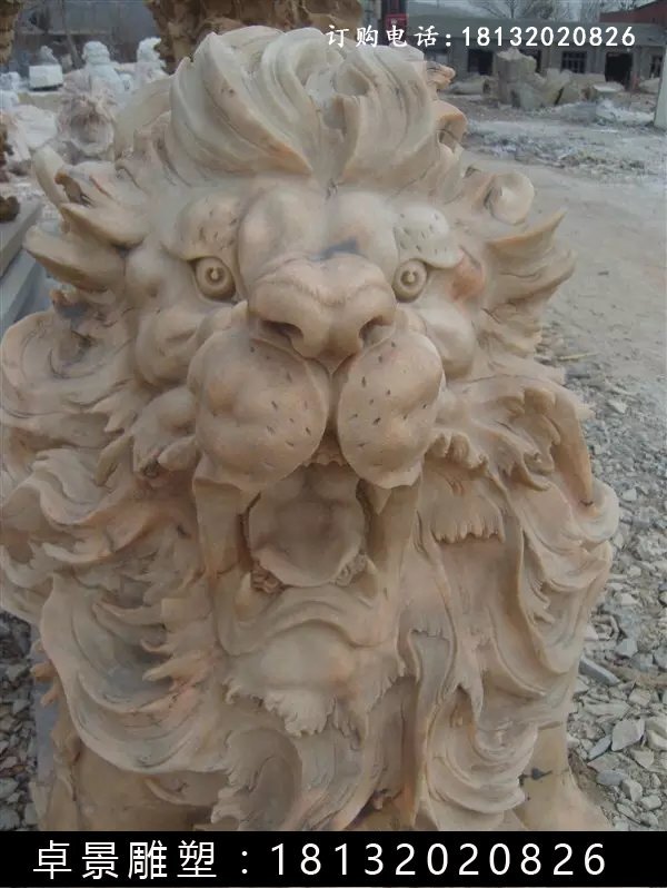 西洋獅石雕,晚霞紅西洋獅雕塑 (2)