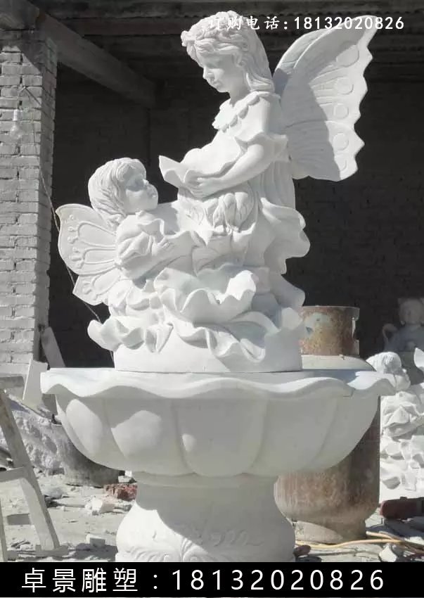 小天使石噴泉,漢白玉小天使噴泉雕塑