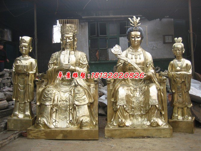 玉帝王母銅雕,鎏金銅玉帝王母雕塑