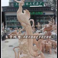 鳳凰石雕，晚霞紅鳳凰雕塑