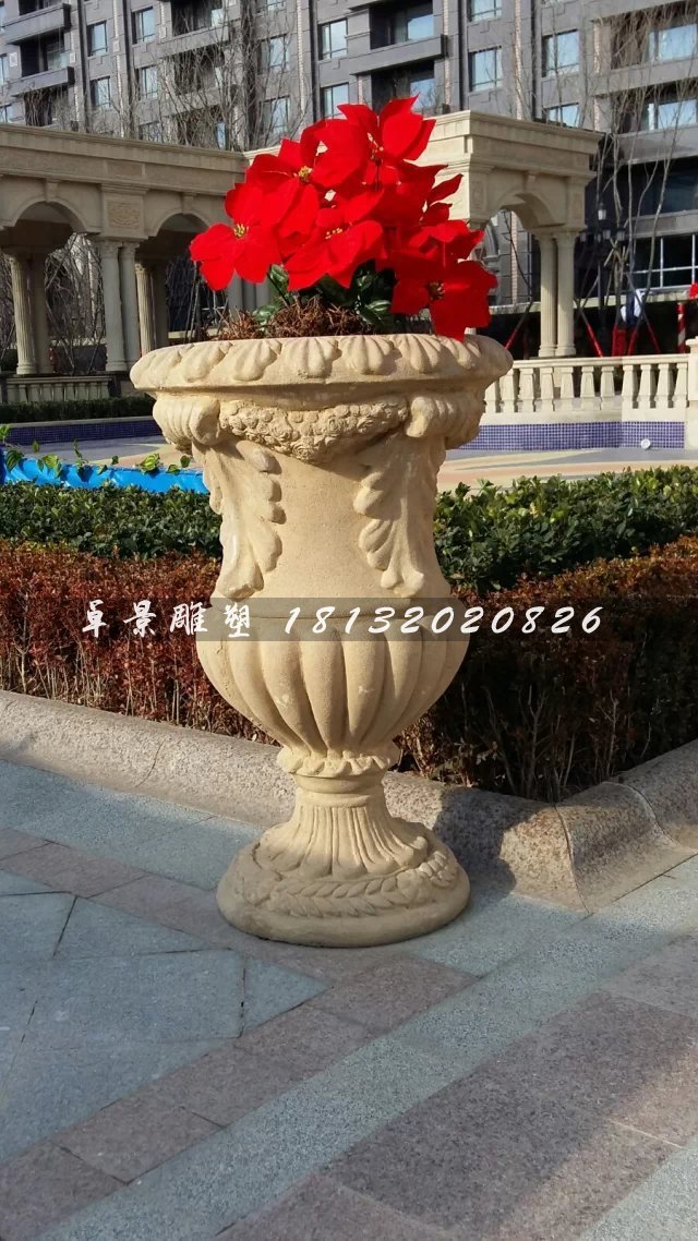 石頭花盆雕塑,小型石雕花盆