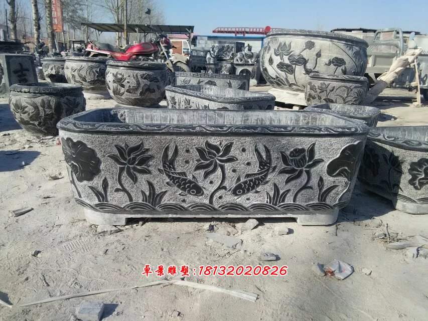 青石花盆,仿古石水盆