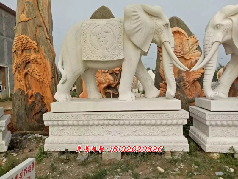漢白玉大象石雕,吉祥如意象