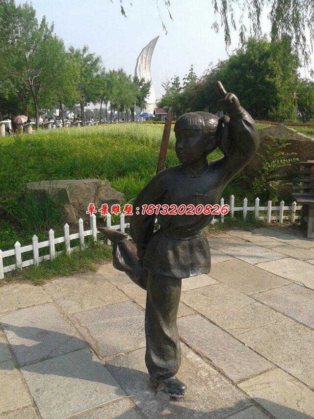 小女孩練劍銅雕,公園人物銅雕