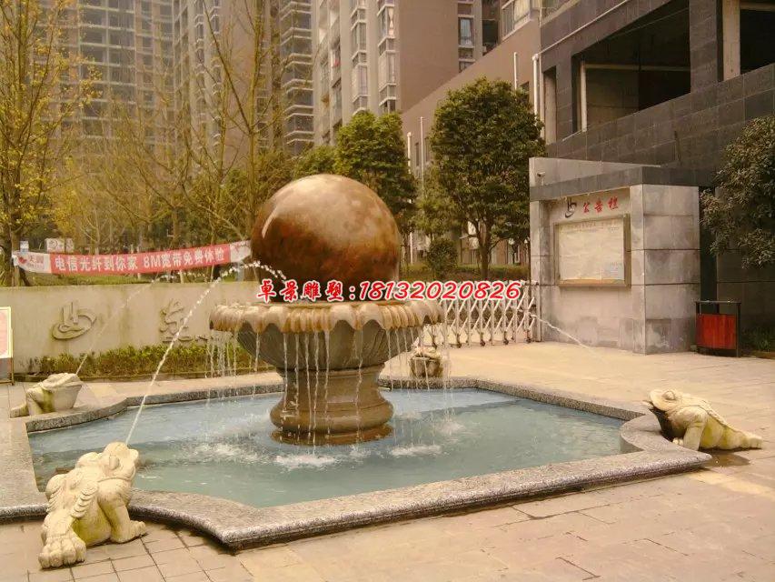 風水球石雕,晚霞紅風水球噴泉雕塑 (1)