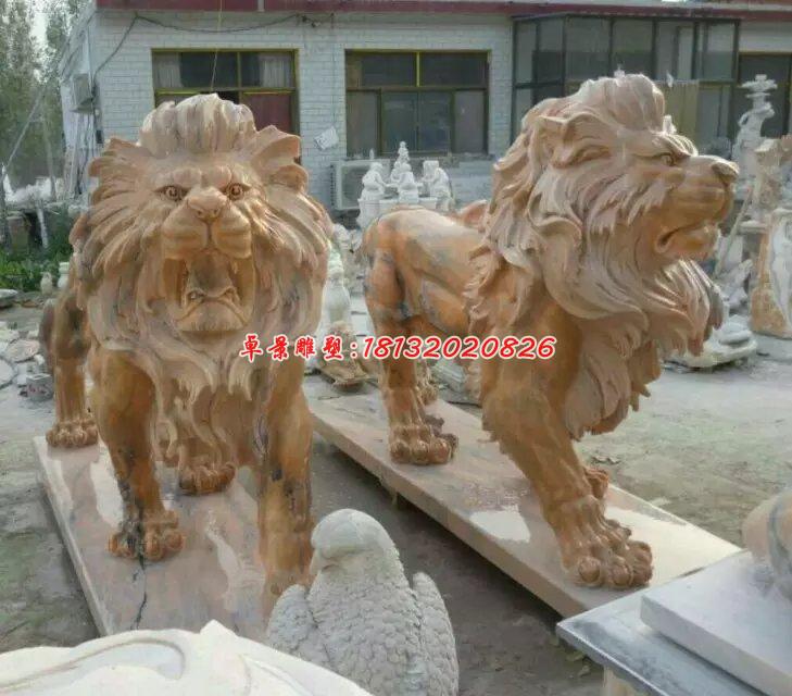 西洋獅石雕,晚霞紅獅子雕塑 (1)