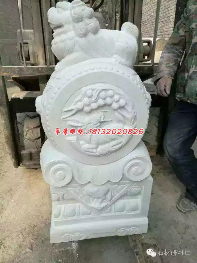 抱鼓石雕塑,漢白玉門墩雕塑 (1)