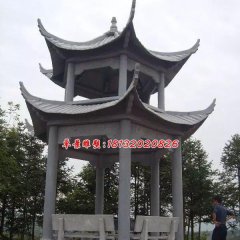 涼亭石雕,青石雙層涼亭雕塑