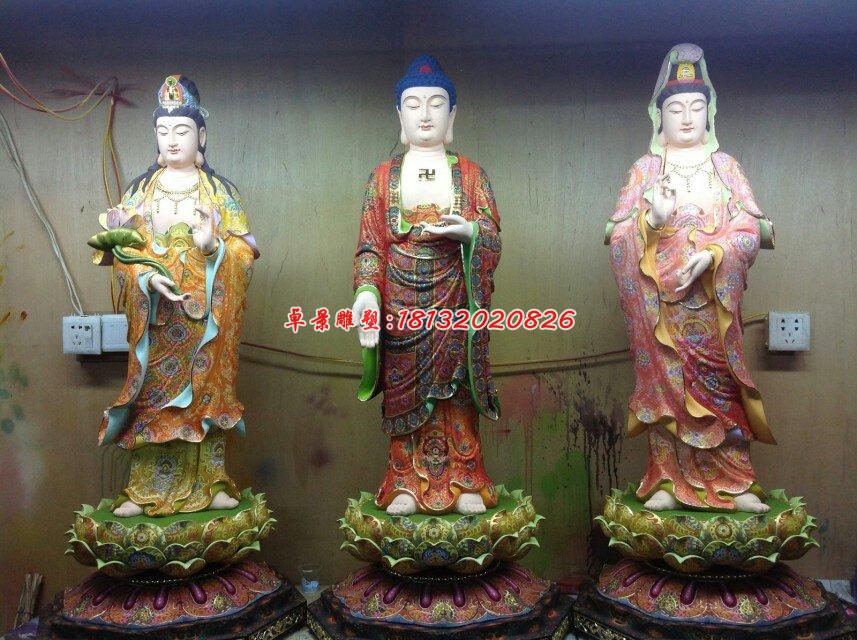西方三圣雕塑,玻璃鋼彩繪佛像雕塑