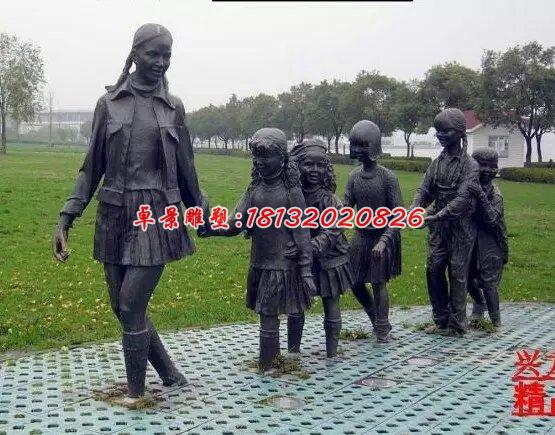 過河人物銅雕,公園人物雕塑