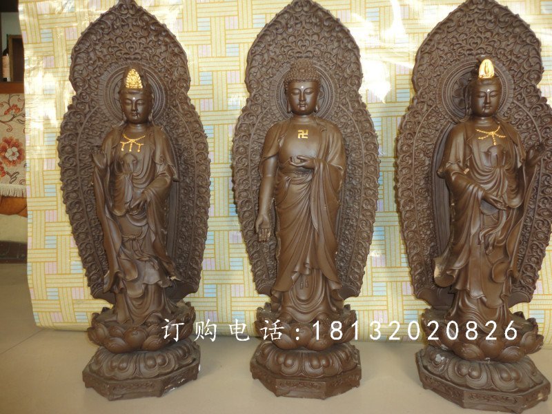 東方三圣銅雕,鑄銅東方三圣雕塑,西方三圣銅雕 (3)