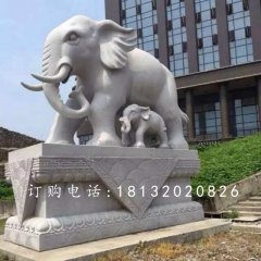大理石母子象雕塑,小區門口大象石雕