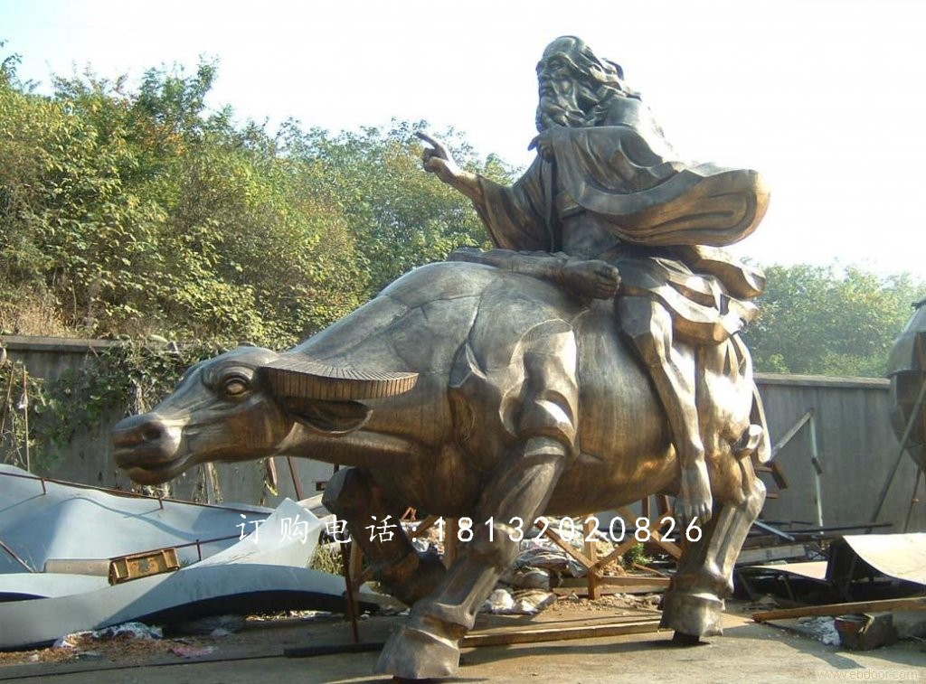 老子騎牛雕塑,古代人物騎牛雕塑