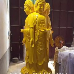 玻璃鋼三面佛雕塑，噴漆佛像雕塑