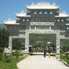 石雕三門牌樓，大理石牌樓雕塑