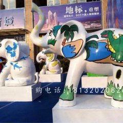 玻璃鋼大象，玻璃鋼彩繪動物雕塑