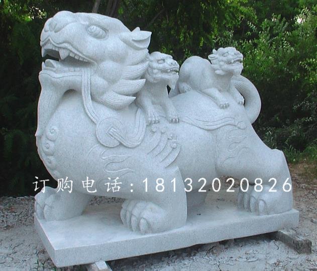 神獸石雕,大理石母子貔貅雕塑 (3)