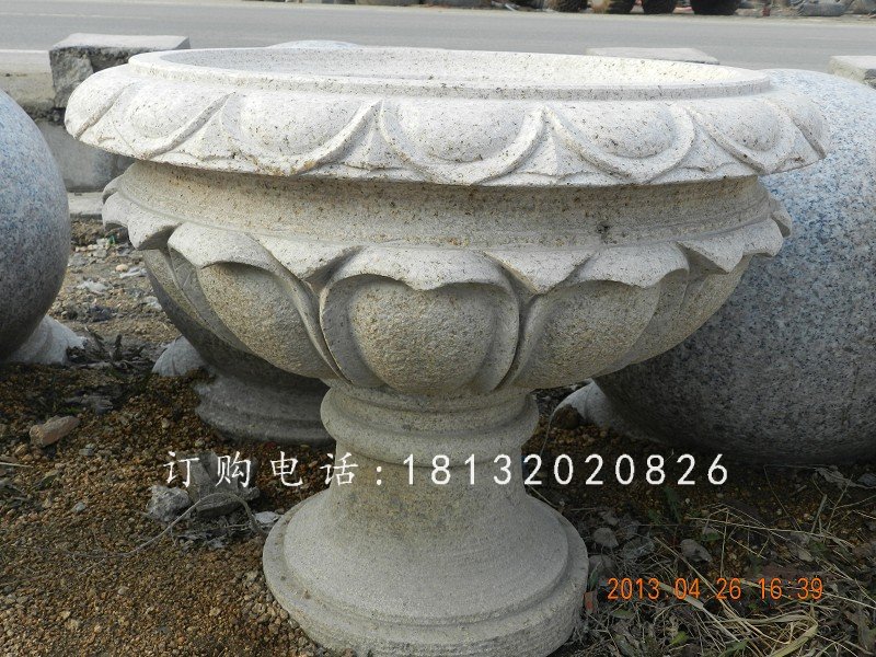 大理石花盆雕塑,公園花盆石雕 (3)