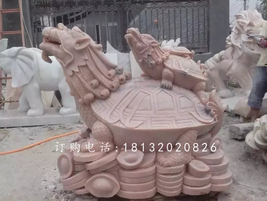 母子龍龜石雕,招財動物石雕