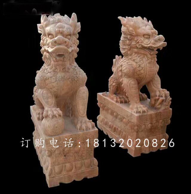 踩球麒麟石雕,晚霞紅麒麟雕塑 (2)