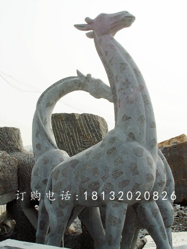 母子長頸鹿石雕,大理石動物雕塑 (1)
