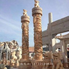 盤龍柱石雕,晚霞紅盤龍柱