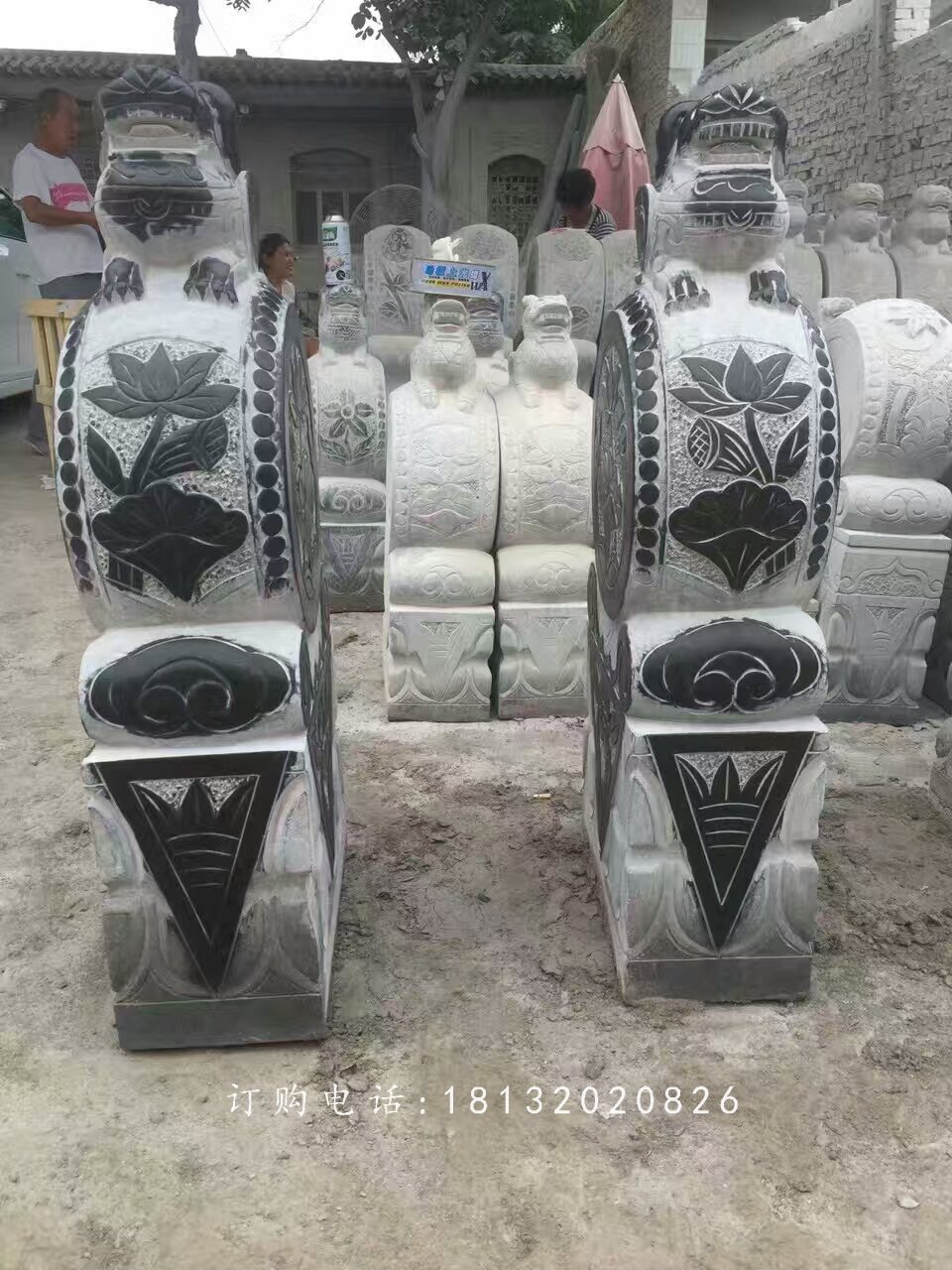 仿古門墩石雕,荷花門墩雕塑 (3)