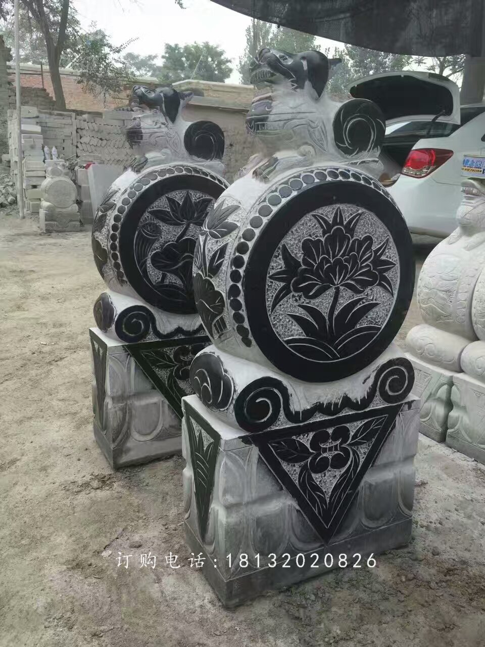 仿古門墩石雕,荷花門墩雕塑 (4)