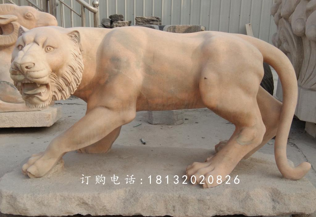 石雕老虎,公園晚霞紅老虎石雕