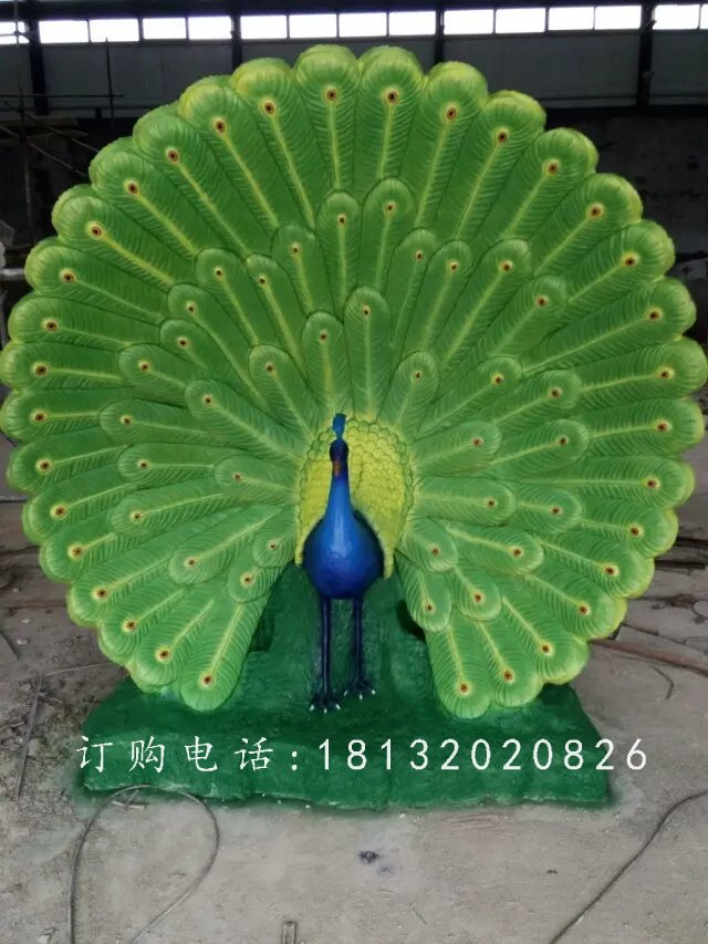開屏孔雀雕塑,公園玻璃鋼動物雕塑 (2)
