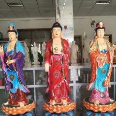西方三圣雕塑，玻璃鋼彩繪佛像