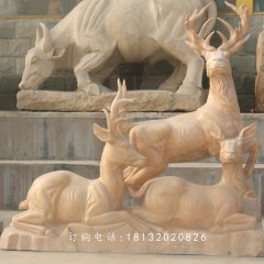石雕羊，晚霞紅三羊開泰石雕