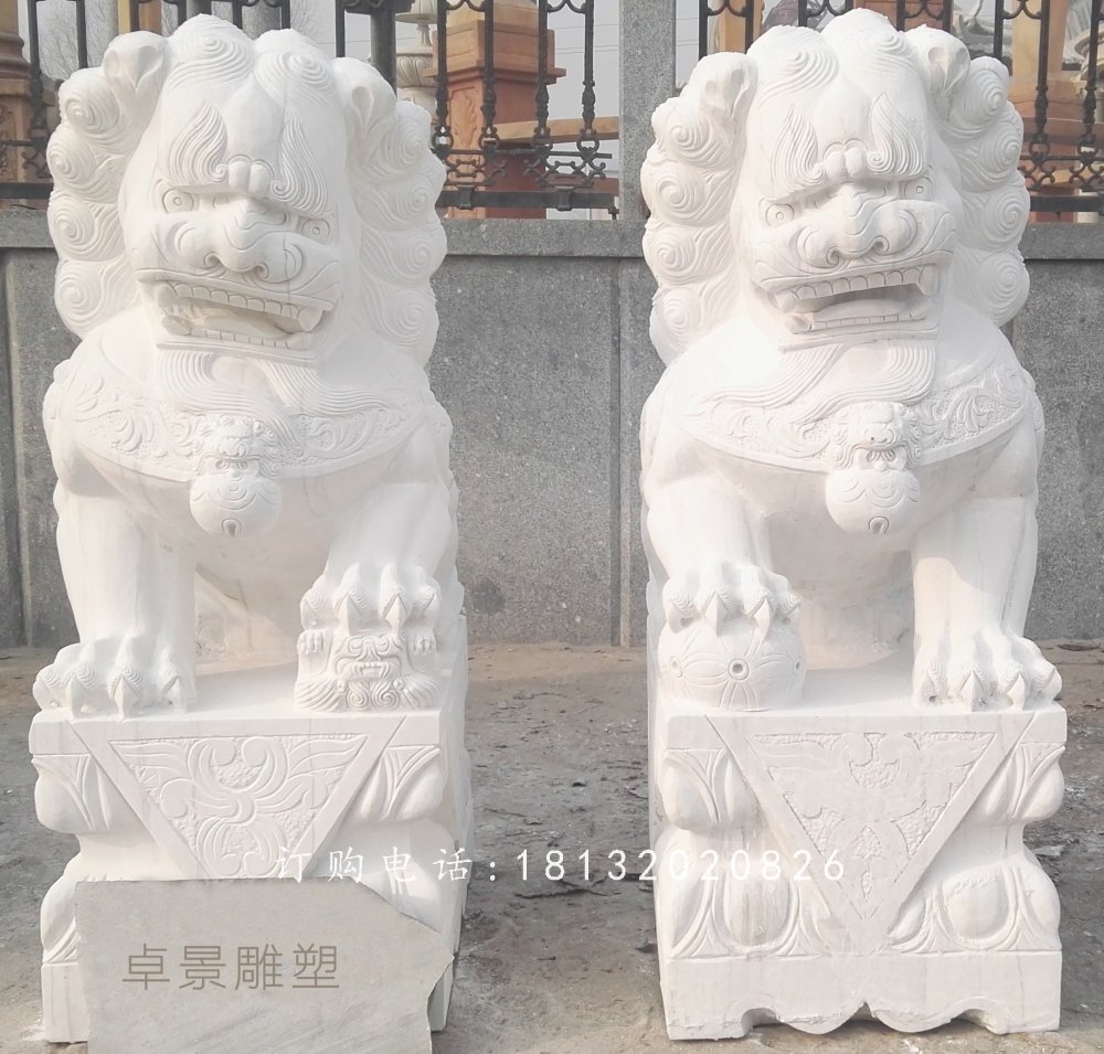 漢白玉獅子石雕,企業門口獅子石雕