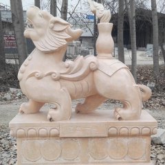 福星高照貔貅雕塑，晚霞紅神獸石雕