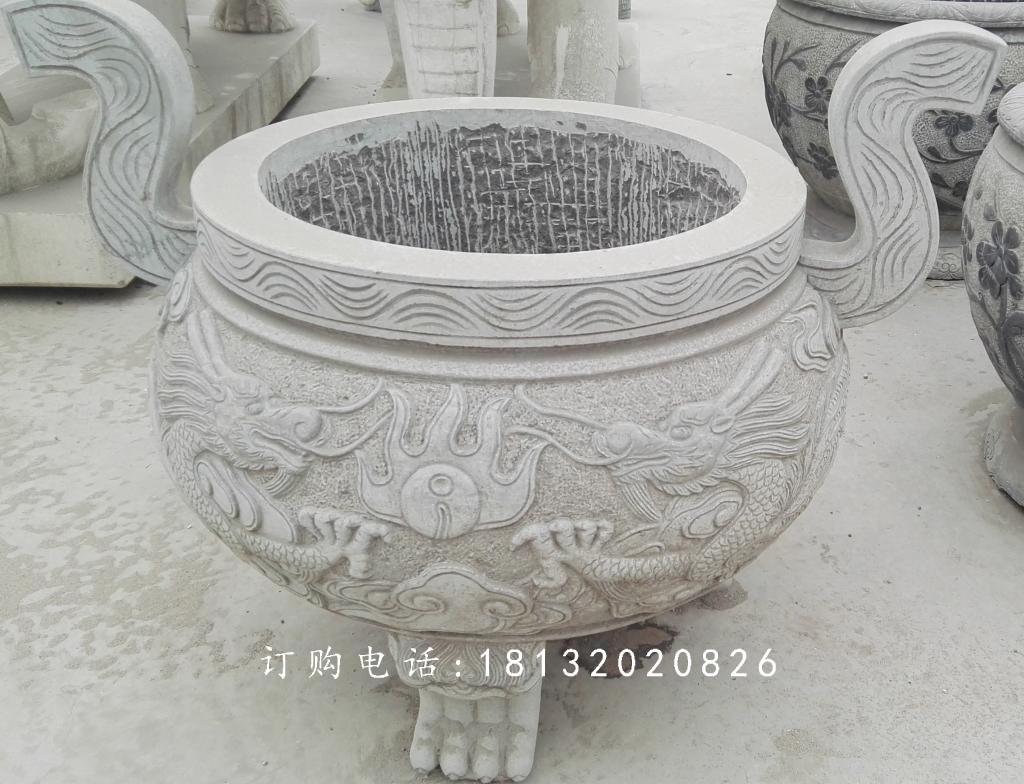 龍浮雕香爐,寺廟香爐石雕 (1)