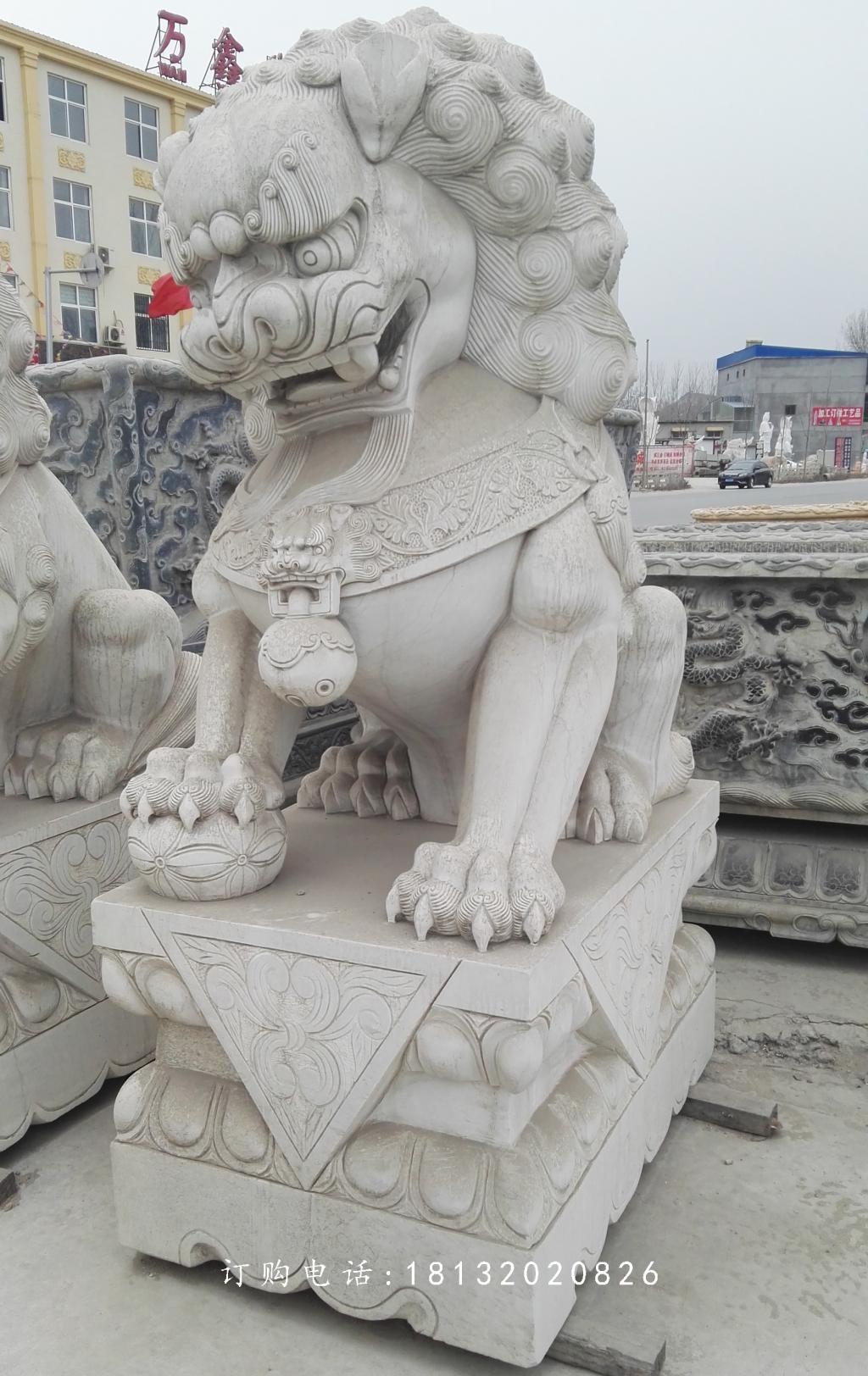 繡球獅子雕塑,石雕看門獅子 (2)