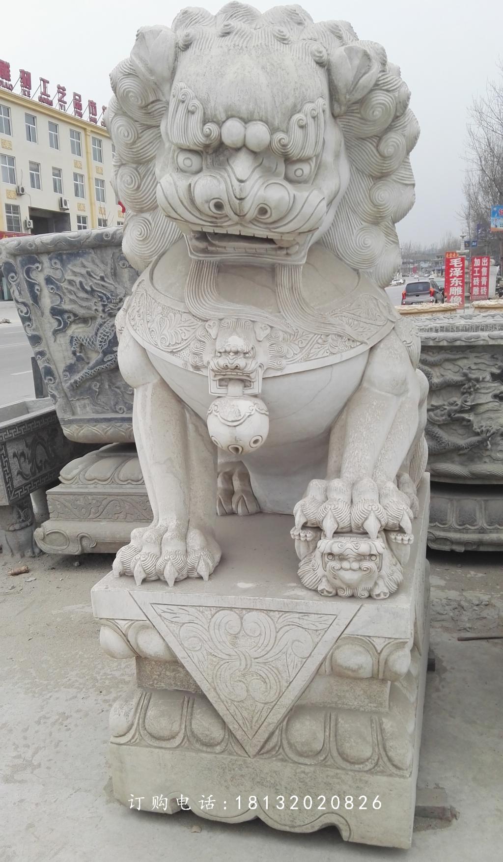 繡球獅子雕塑,石雕看門獅子 (1)